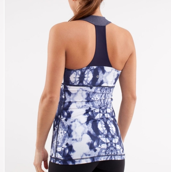 Lululemon Scoop Neck TankInk Blot White Deep Indigo / Heathered Deep Ind… - Picture 2 of 11